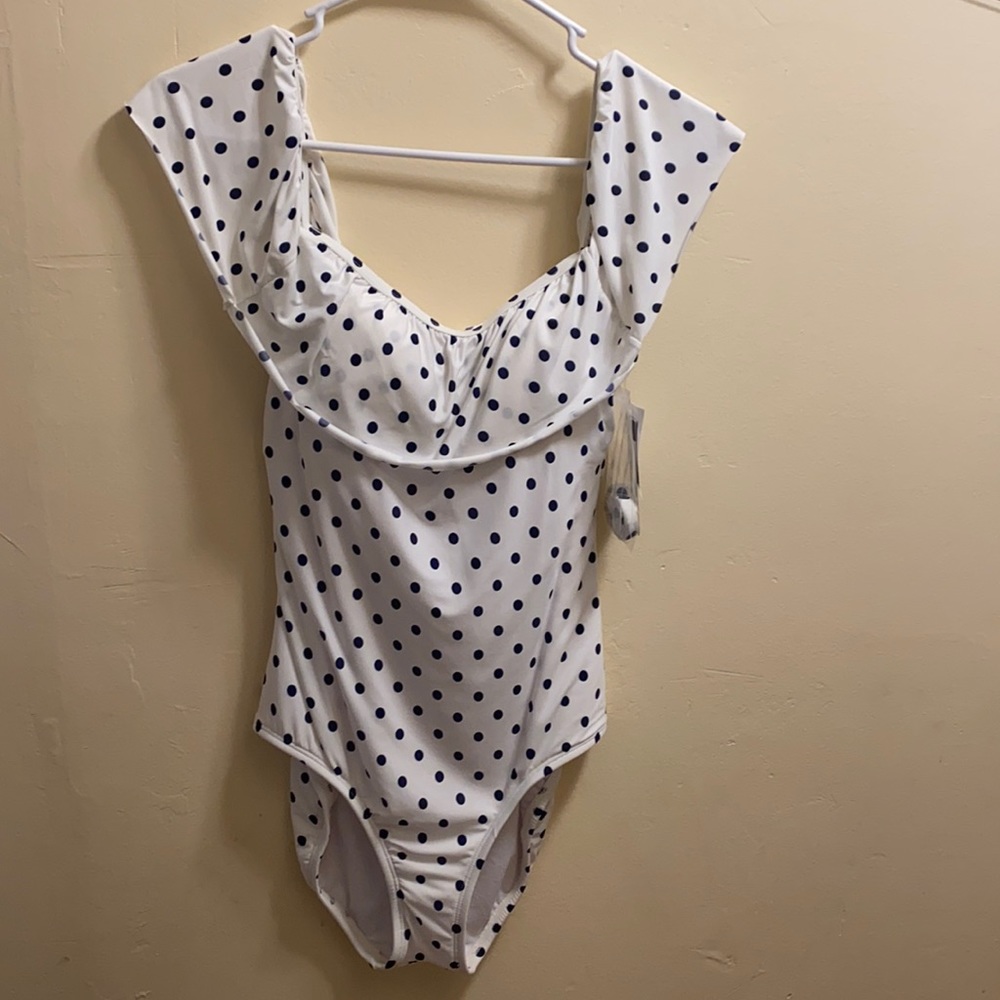 BNWT one piece polka dot ruffle bathing suit